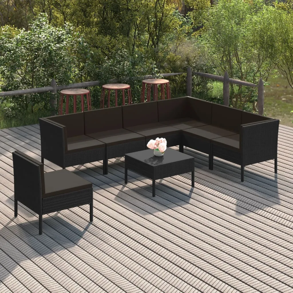 vidaXL Set Divani da Giardino 8 pz con Cuscini in Polyrattan Nero