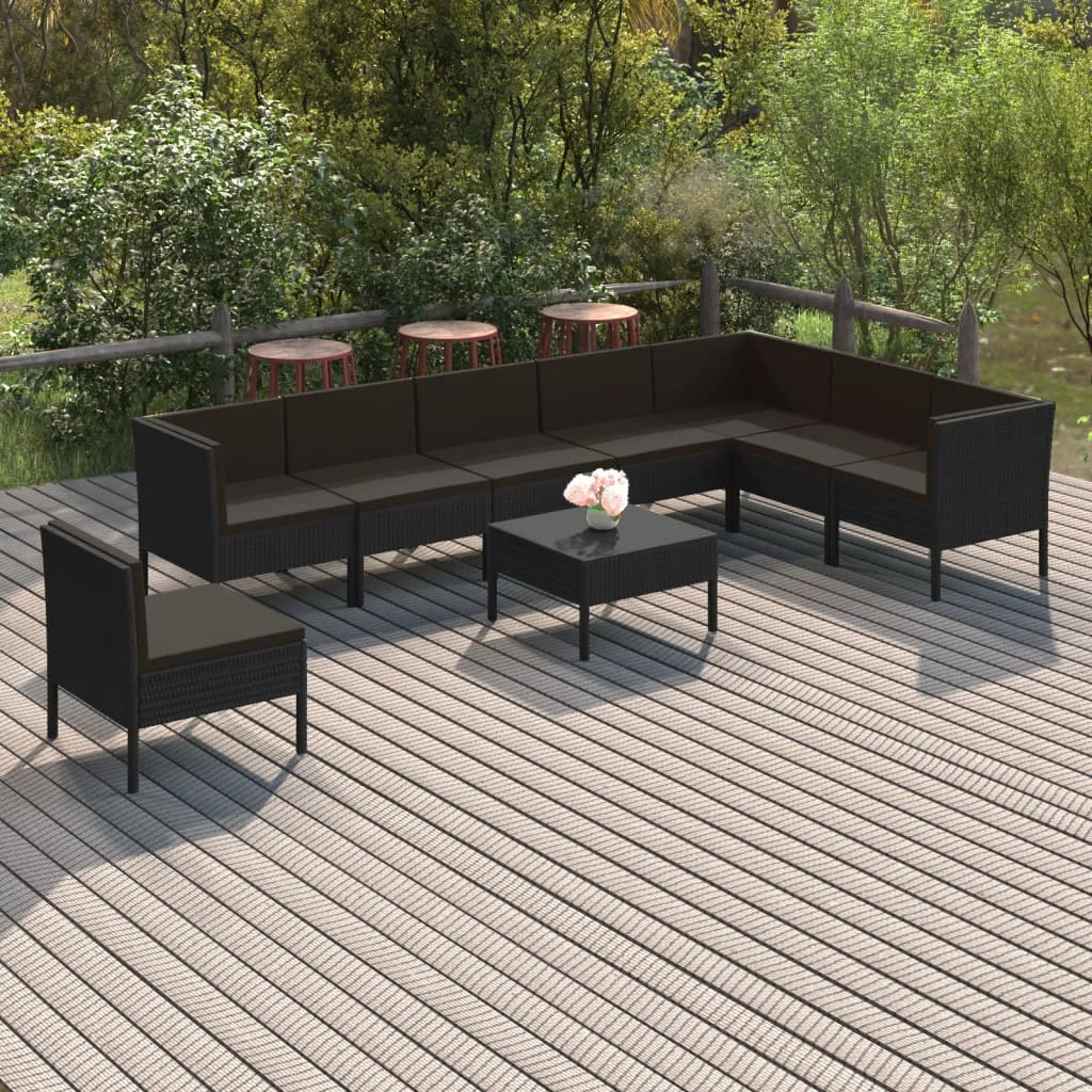 vidaXL Set Divani da Giardino 9 pz con Cuscini in Polyrattan Nero