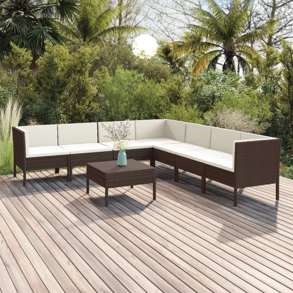 vidaXL Set Divani da Giardino 8 pz con Cuscini in Polyrattan Marrone