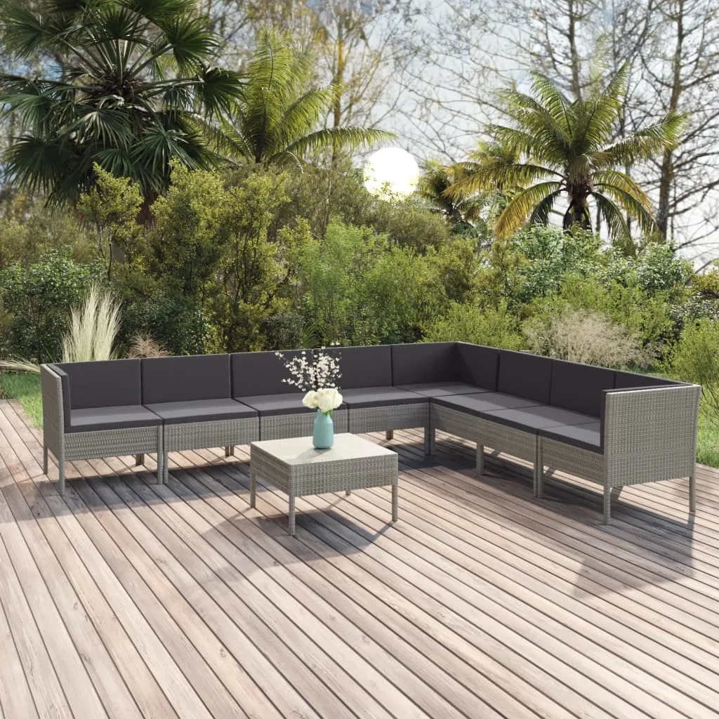 vidaXL Set Divani da Giardino 9 pz con Cuscini in Polyrattan Grigio