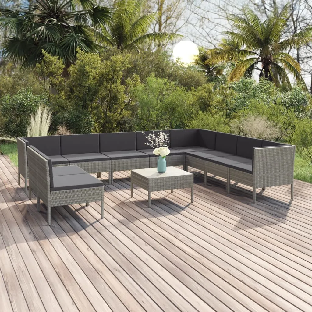 vidaXL Set Divani da Giardino 11 pz con Cuscini in Polyrattan Grigio