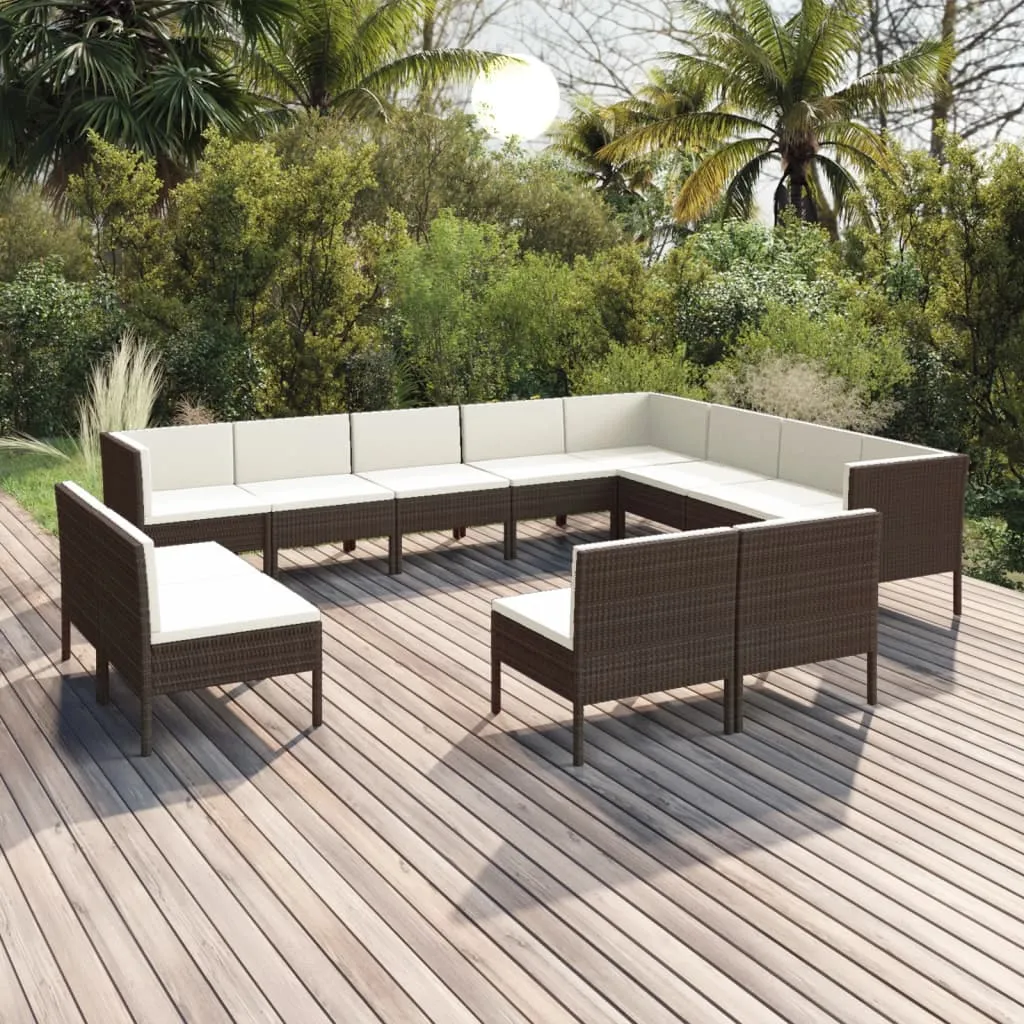 vidaXL Set Divani da Giardino 12 pz con Cuscini in Polyrattan Marrone