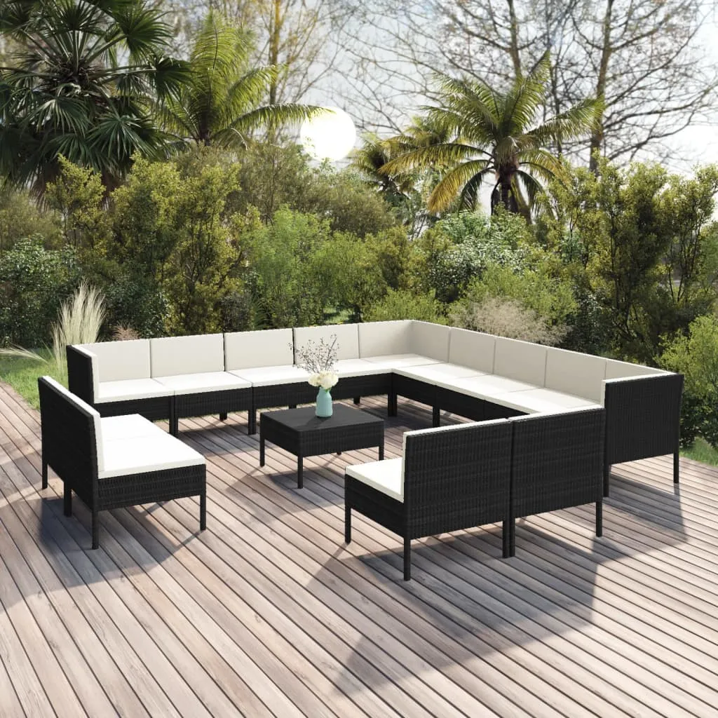 vidaXL Set Divani da Giardino 14 pz con Cuscini in Polyrattan Nero