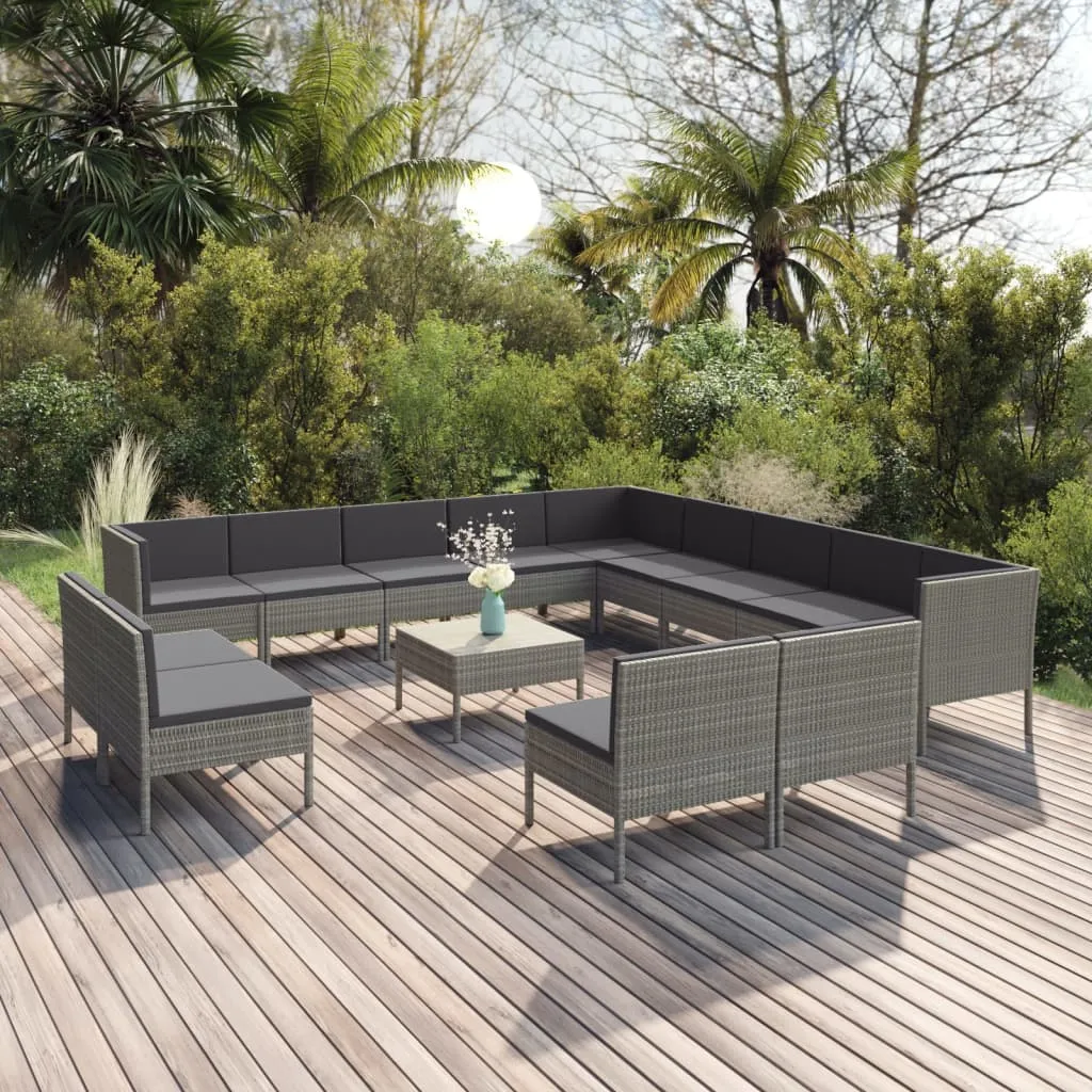 vidaXL Set Divani da Giardino 14 pz con Cuscini in Polyrattan Grigio