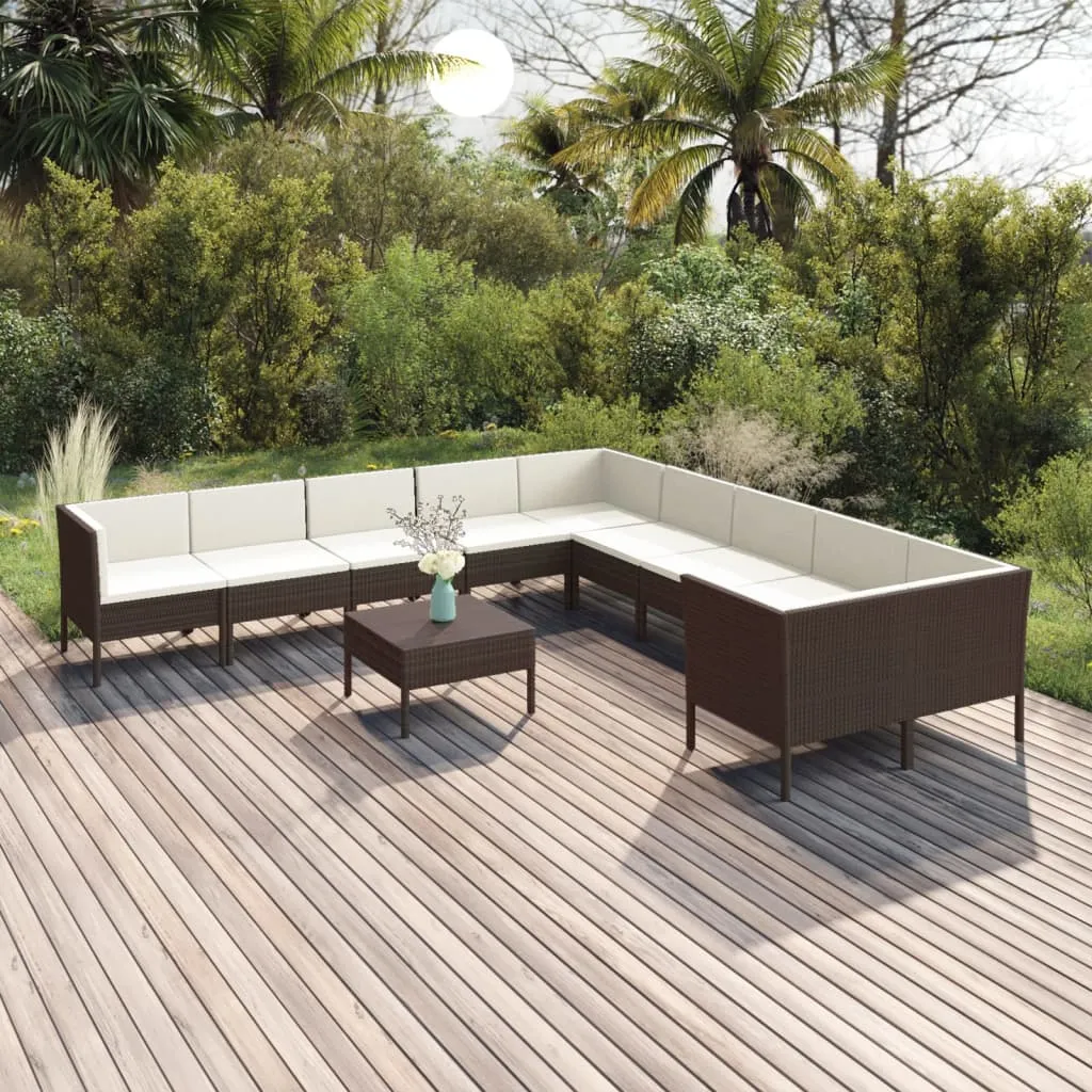 vidaXL Set Divani da Giardino 11 pz con Cuscini in Polyrattan Marrone