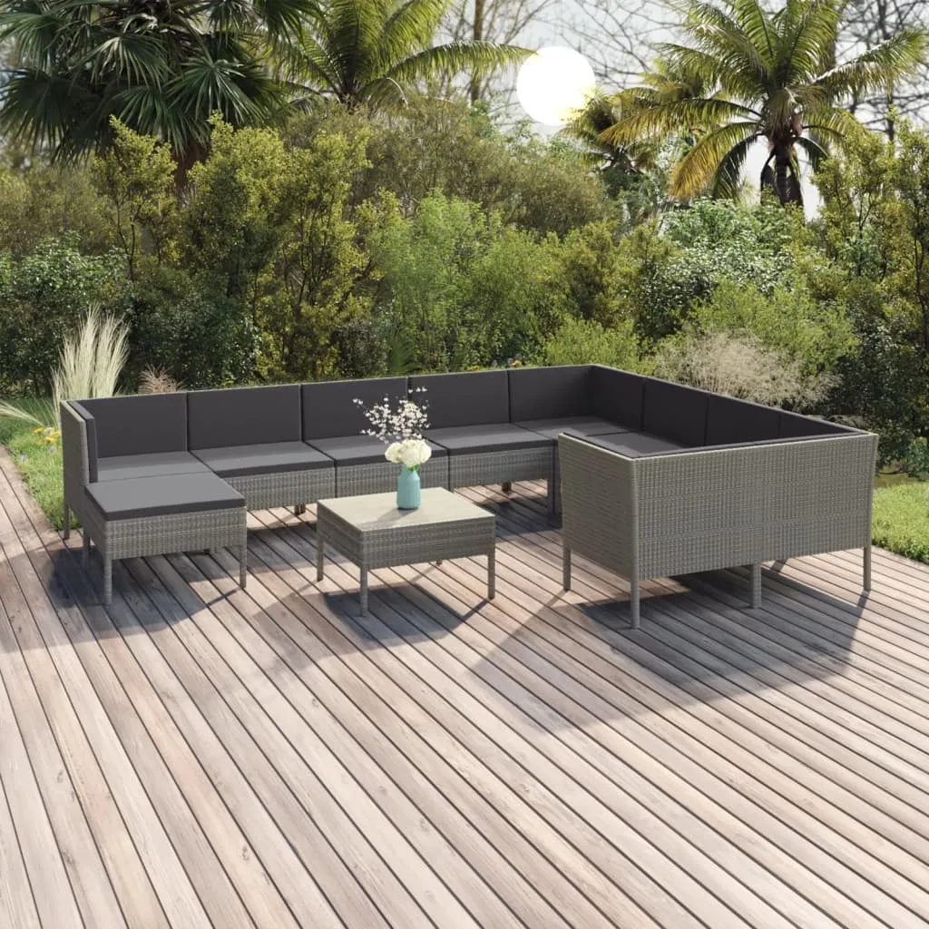 vidaXL Set Divani da Giardino 11 pz con Cuscini in Polyrattan Grigio