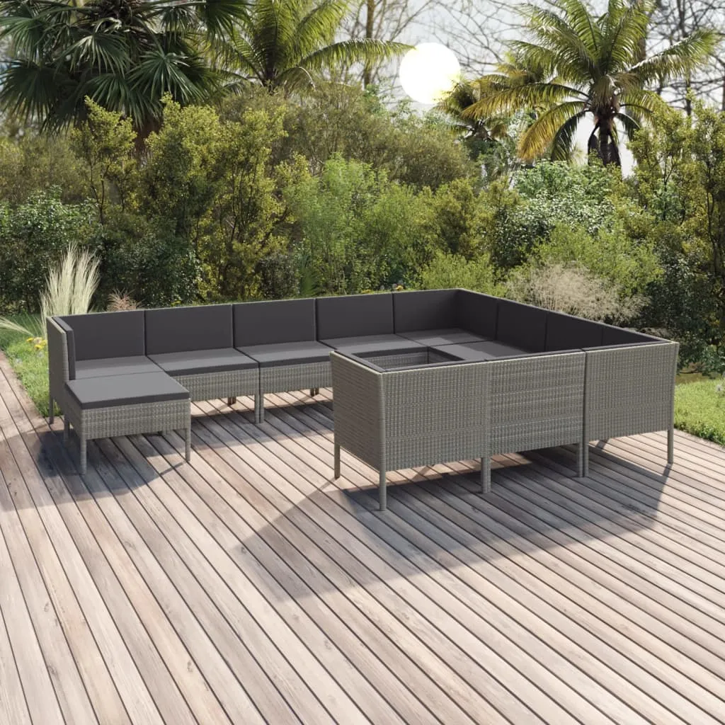 vidaXL Set Divani da Giardino 11 pz con Cuscini in Polyrattan Grigio