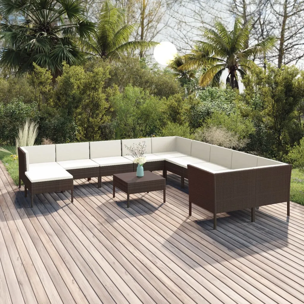 vidaXL Set Divani da Giardino 12 pz con Cuscini in Polyrattan Marrone