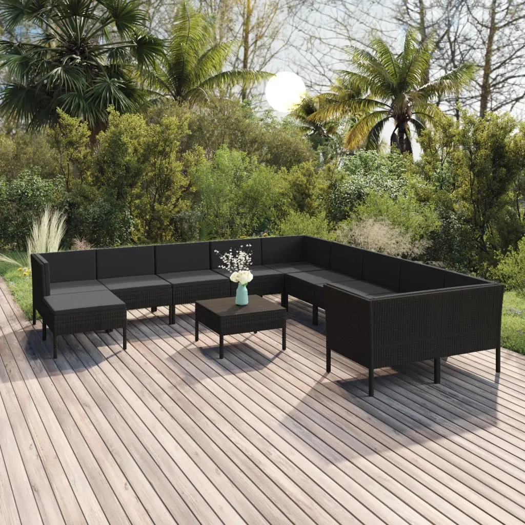 vidaXL Set Divani da Giardino 12 pz con Cuscini in Polyrattan Nero