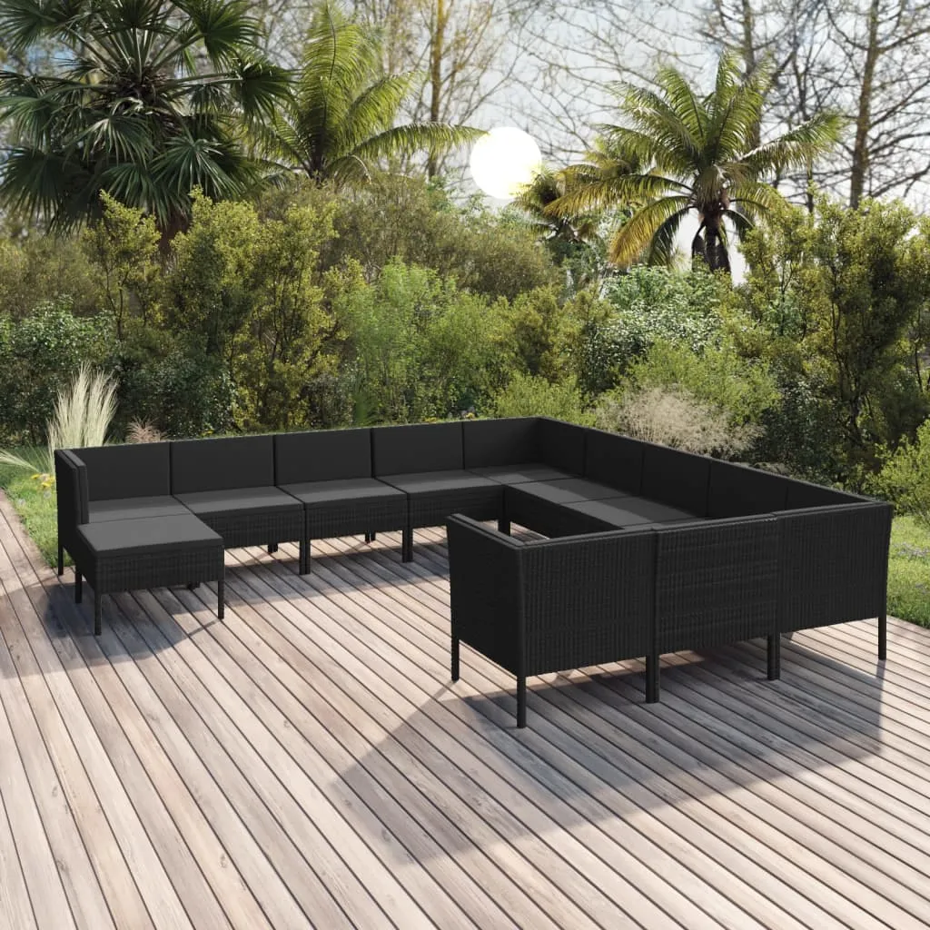 vidaXL Set Divani da Giardino 12 pz con Cuscini in Polyrattan Nero