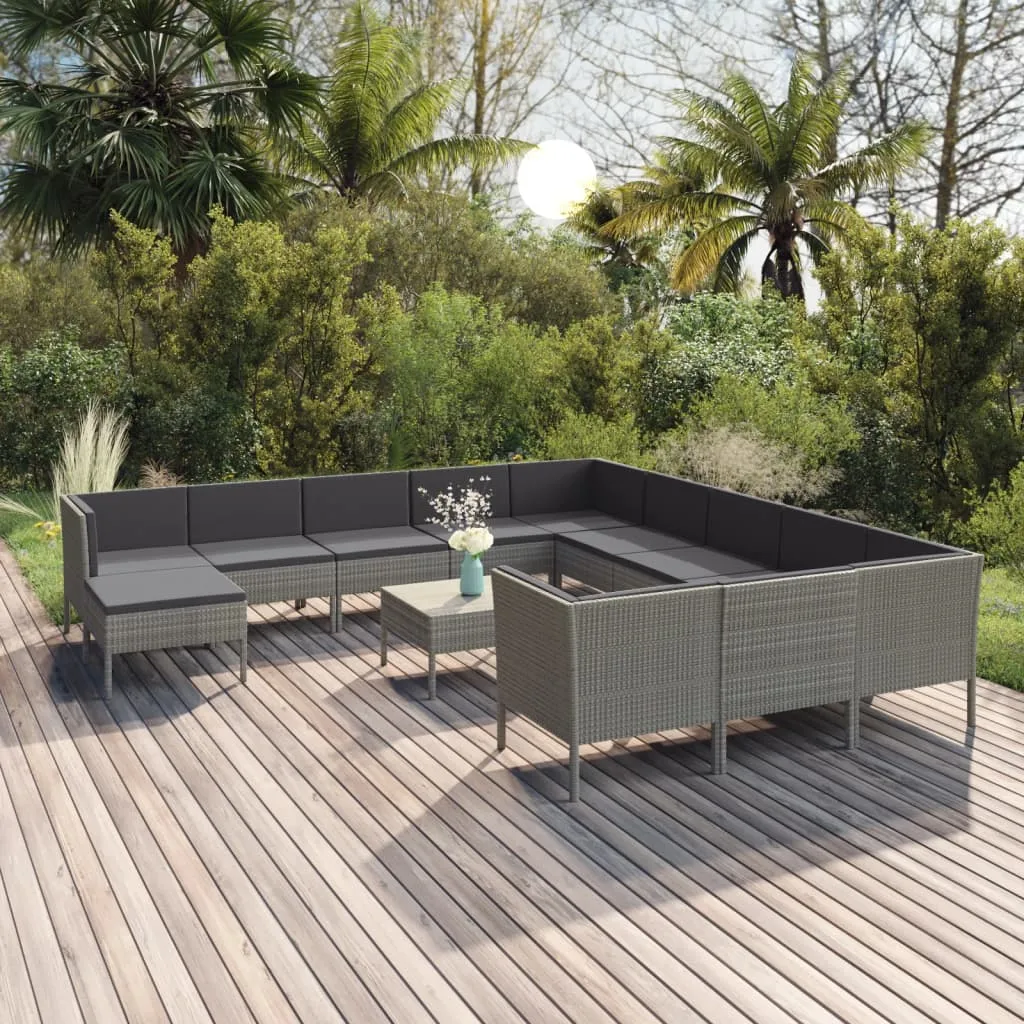 vidaXL Set Divani da Giardino 13 pz con Cuscini in Polyrattan Grigio