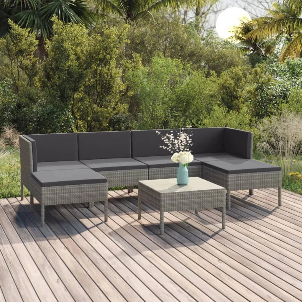 vidaXL Set Divani da Giardino 7 pz con Cuscini in Polyrattan Grigio