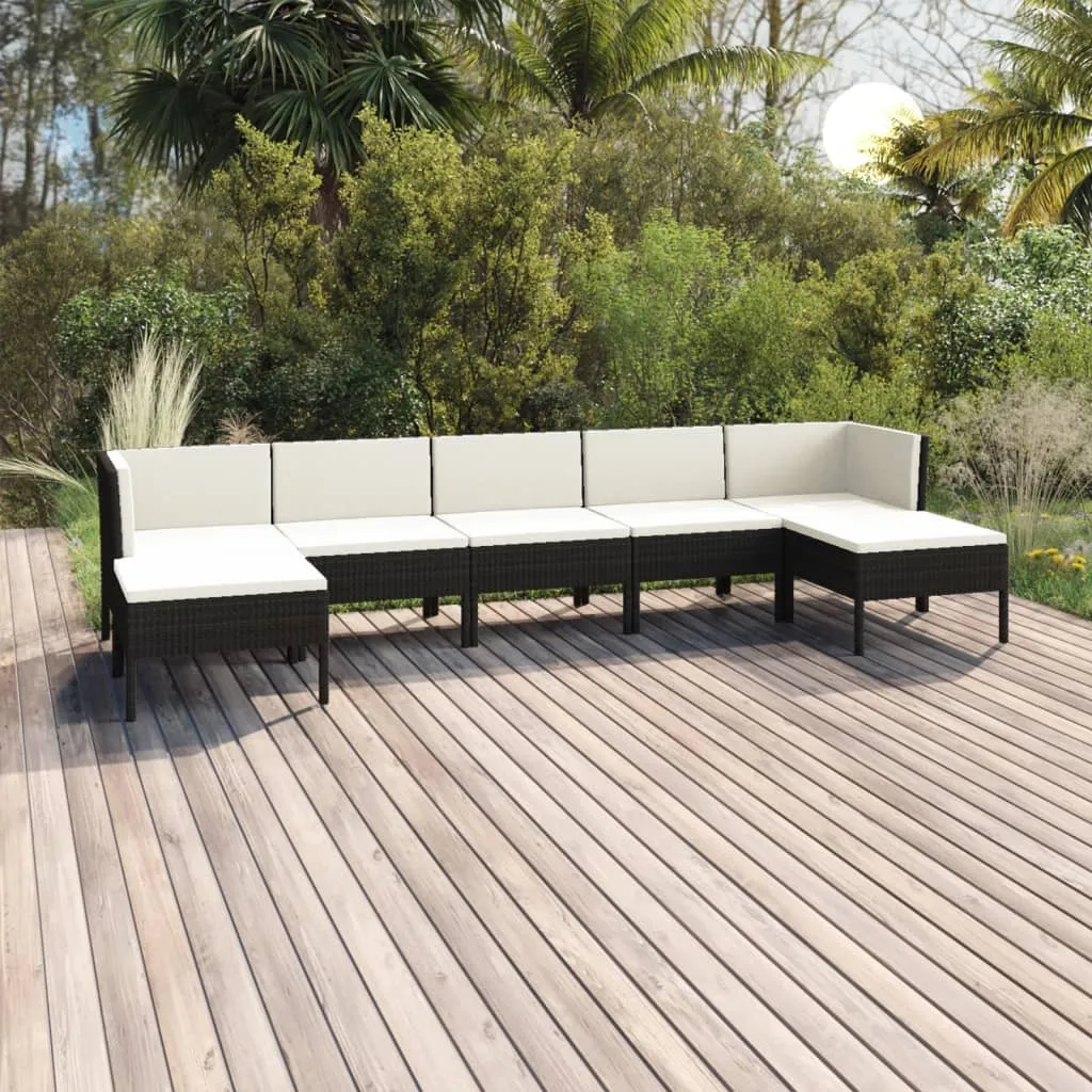 vidaXL Set Divani da Giardino 7 pz con Cuscini in Polyrattan Nero