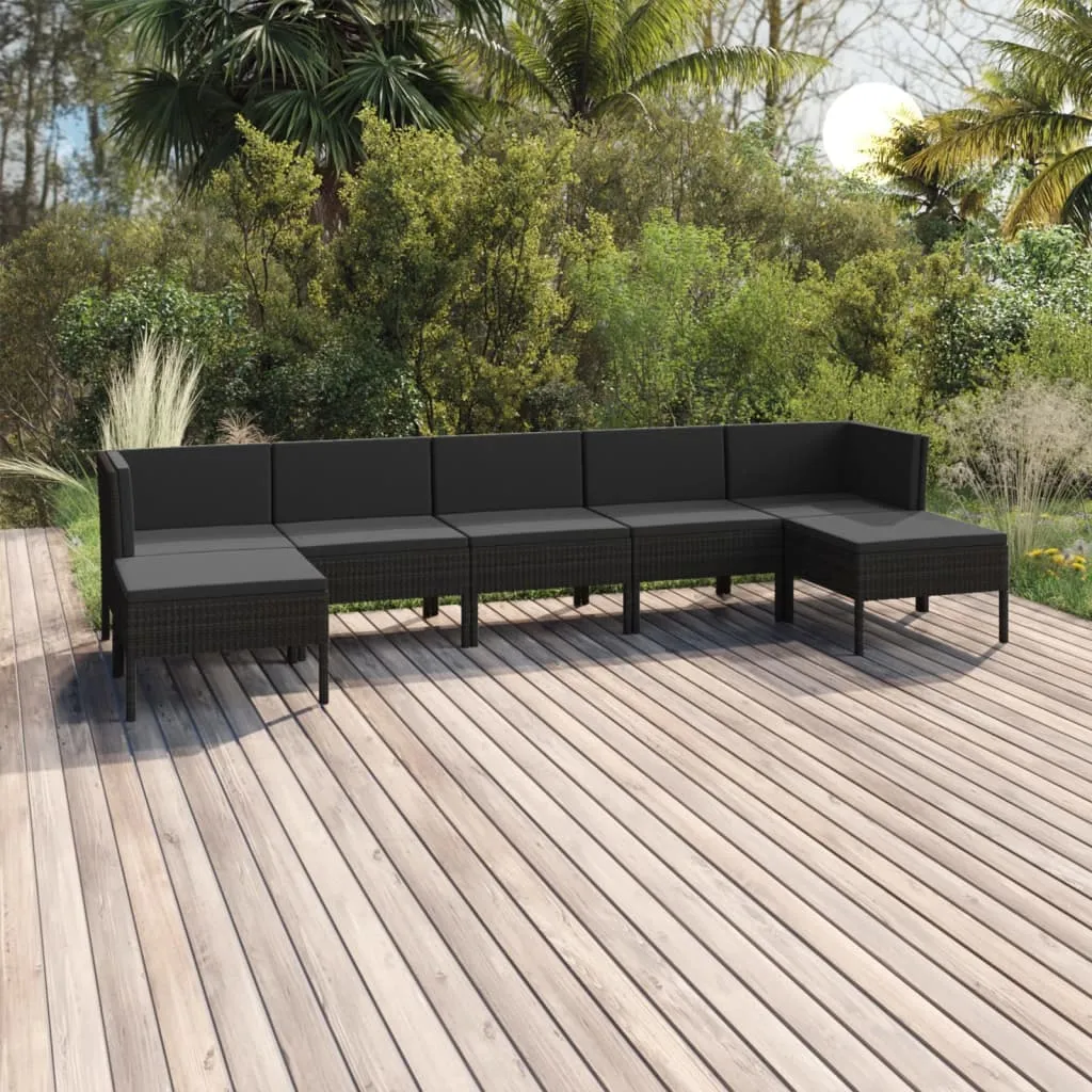 vidaXL Set Divani da Giardino 7 pz con Cuscini in Polyrattan Nero