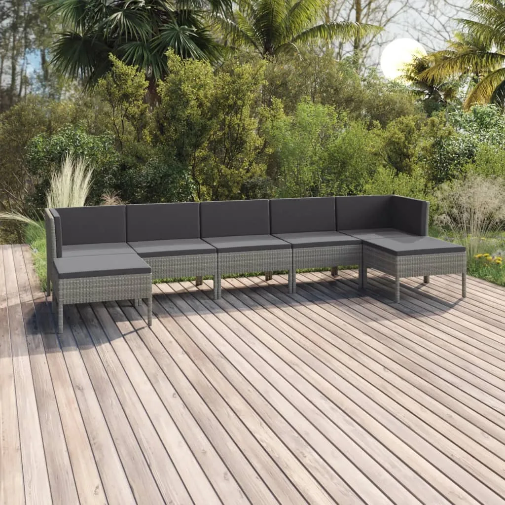 vidaXL Set Divani da Giardino 7 pz con Cuscini in Polyrattan Grigio