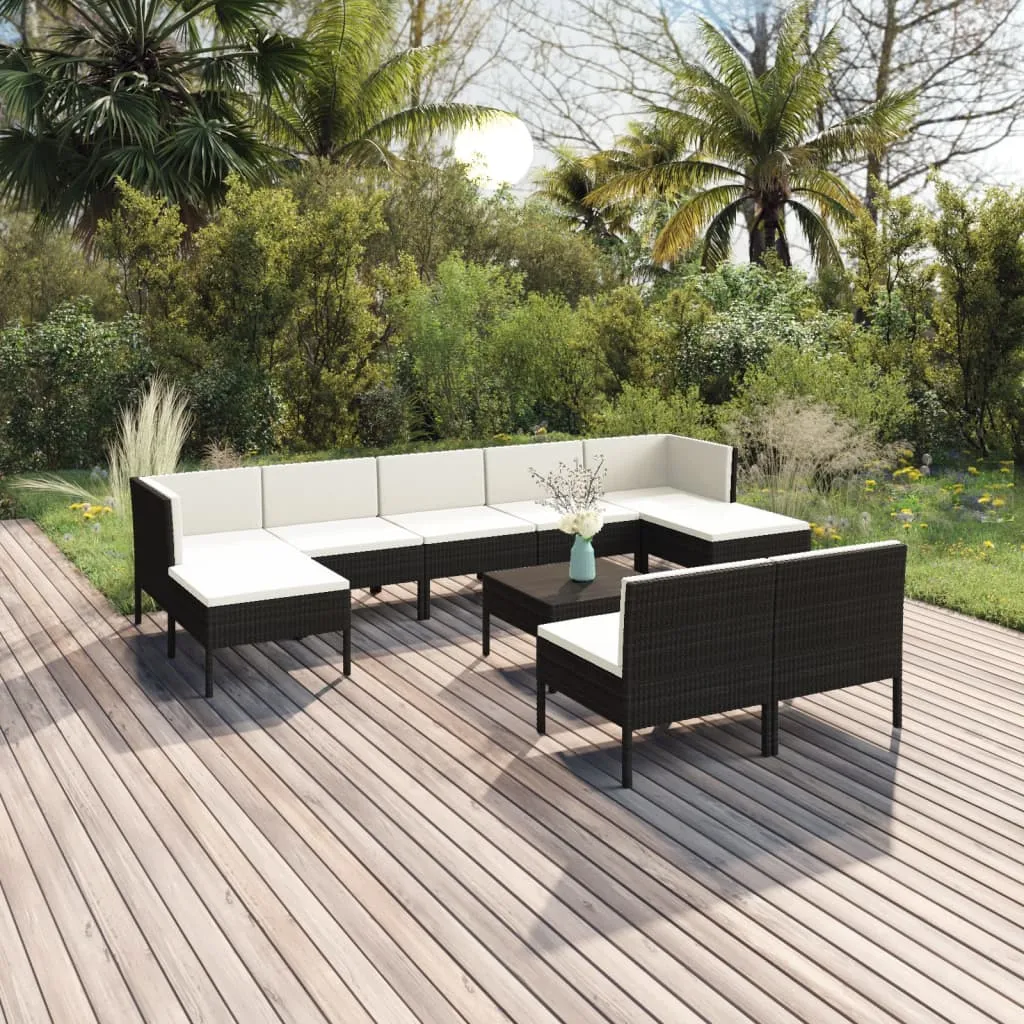 vidaXL Set Divani da Giardino 10 pz con Cuscini in Polyrattan Nero