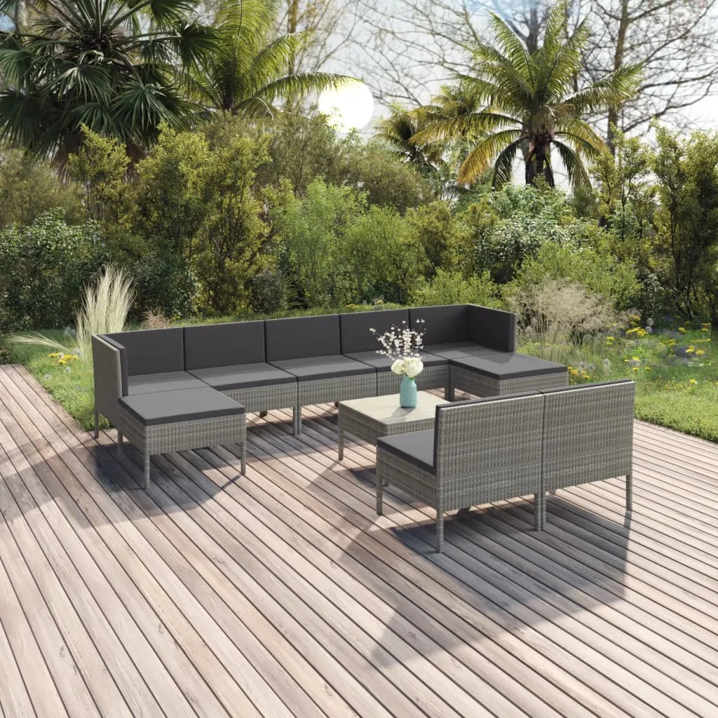 vidaXL Set Divani da Giardino 10 pz con Cuscini in Polyrattan Grigio