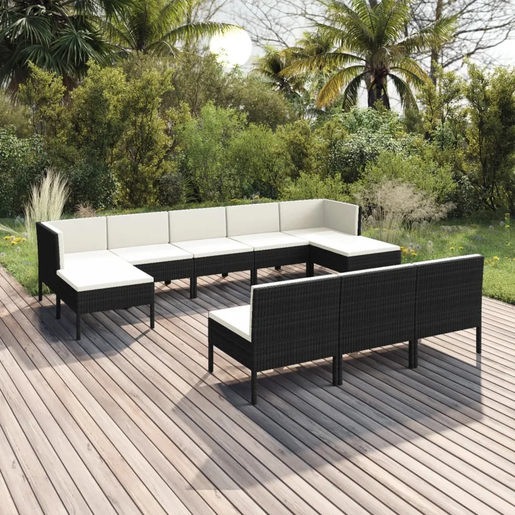 vidaXL Set Divani da Giardino 10 pz con Cuscini in Polyrattan Nero