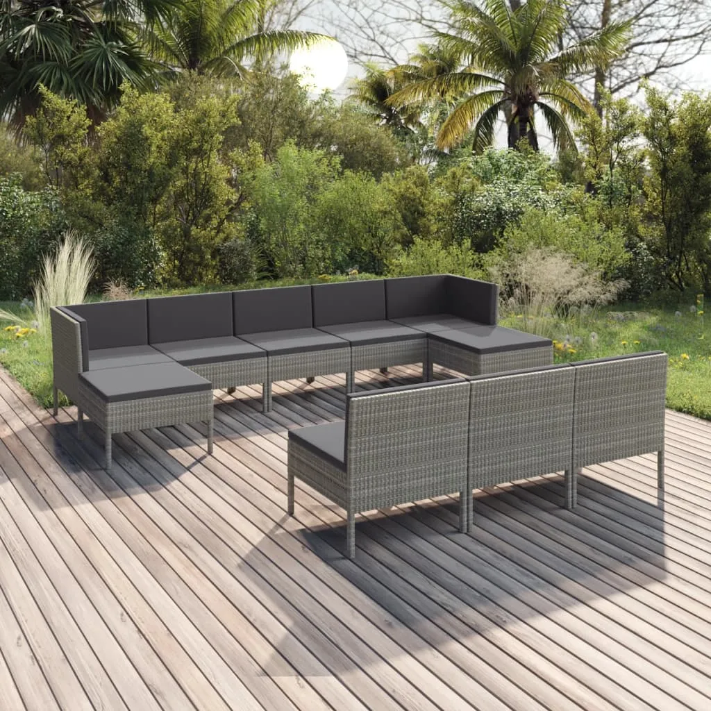 vidaXL Set Divani da Giardino 10 pz con Cuscini in Polyrattan Grigio