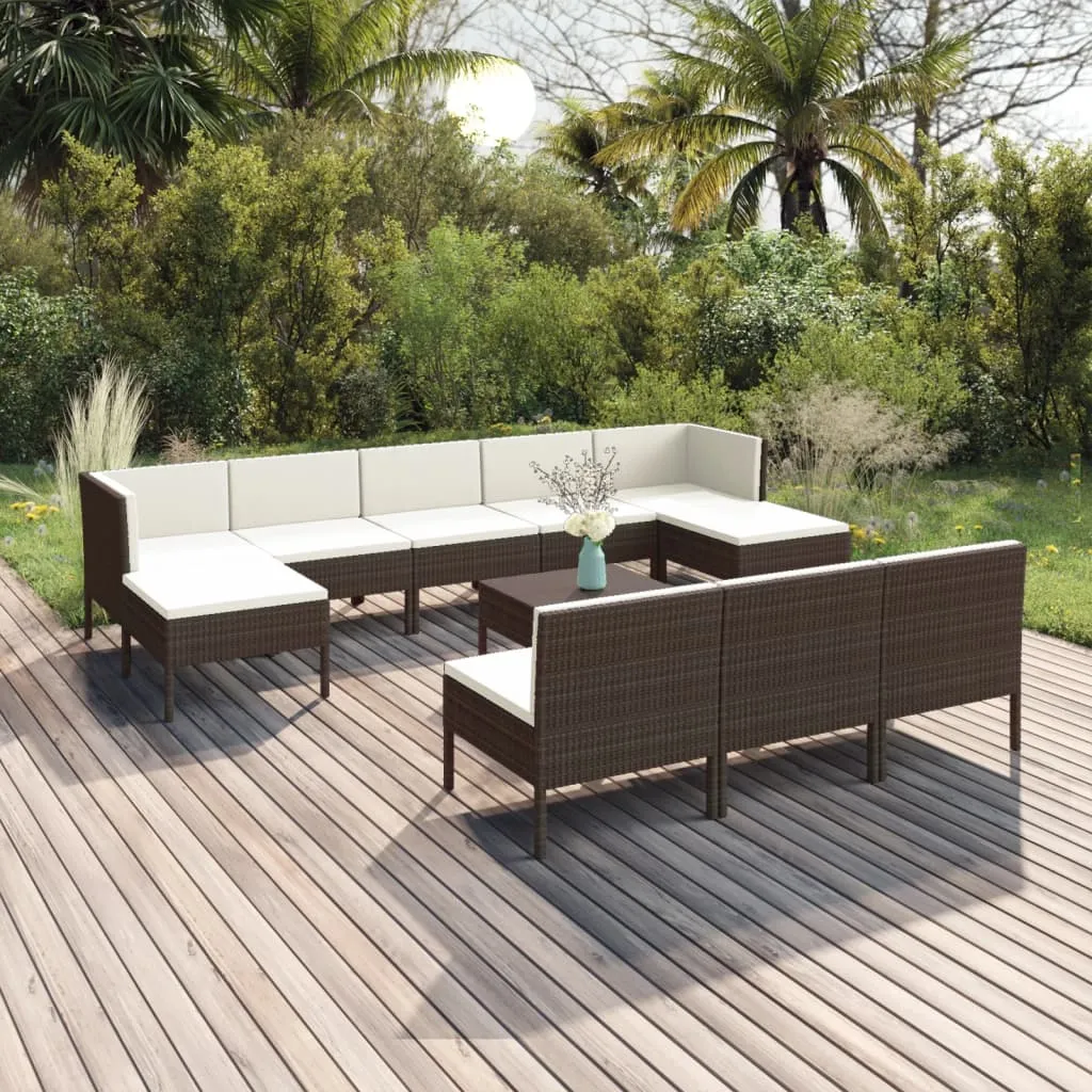 vidaXL Set Divani da Giardino 11 pz con Cuscini in Polyrattan Marrone