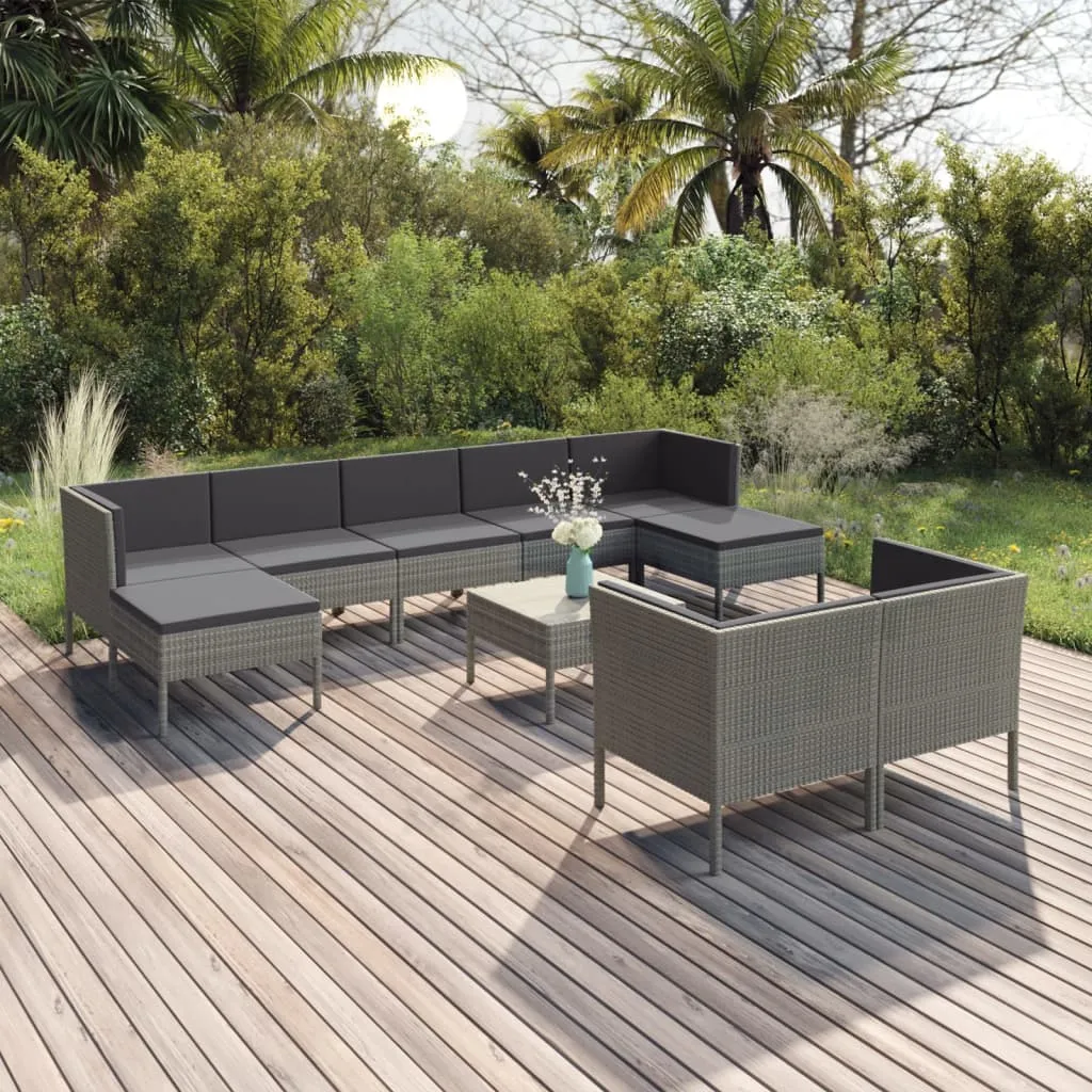 vidaXL Set Divani da Giardino 10 pz con Cuscini in Polyrattan Grigio