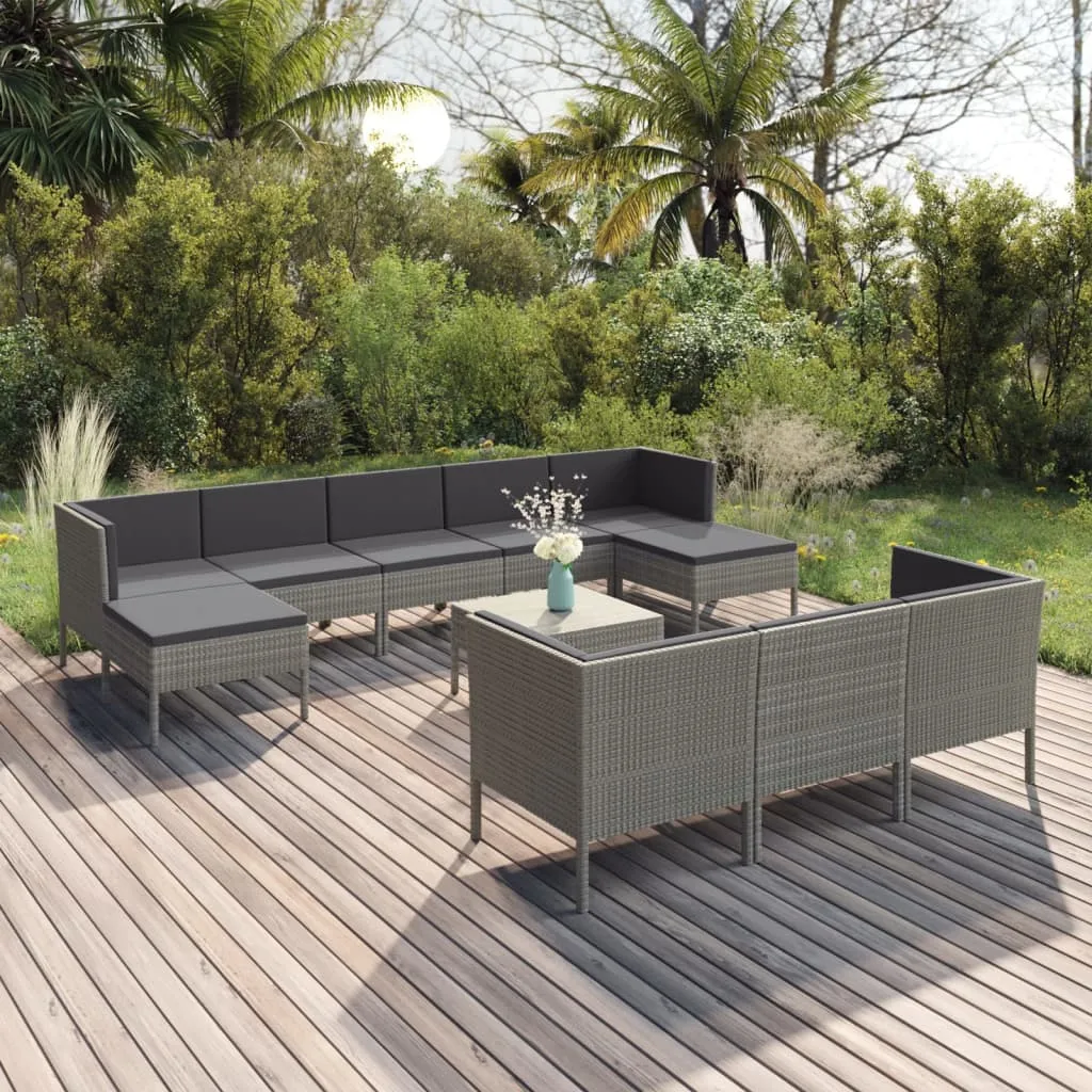 vidaXL Set Divani da Giardino 11 pz con Cuscini in Polyrattan Grigio