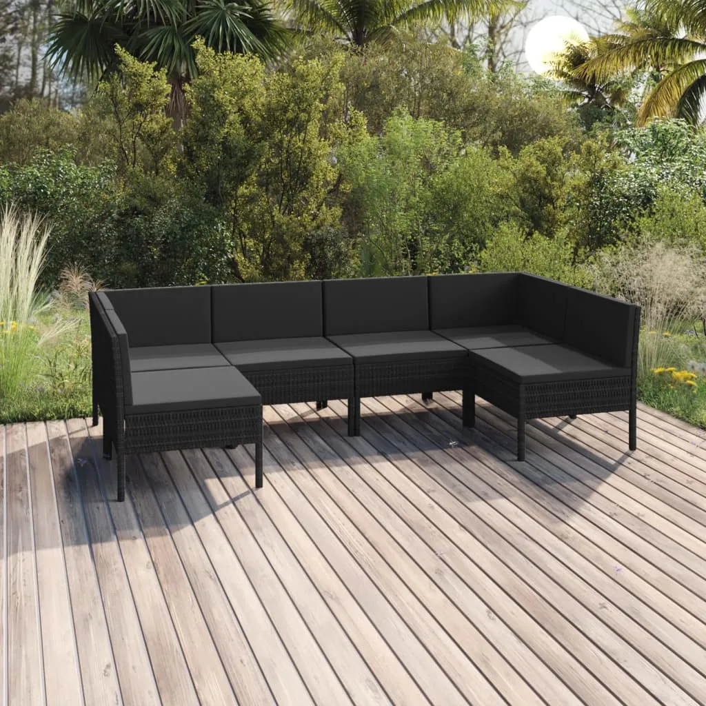 vidaXL Set Divani da Giardino 6 pz con Cuscini in Polyrattan Nero