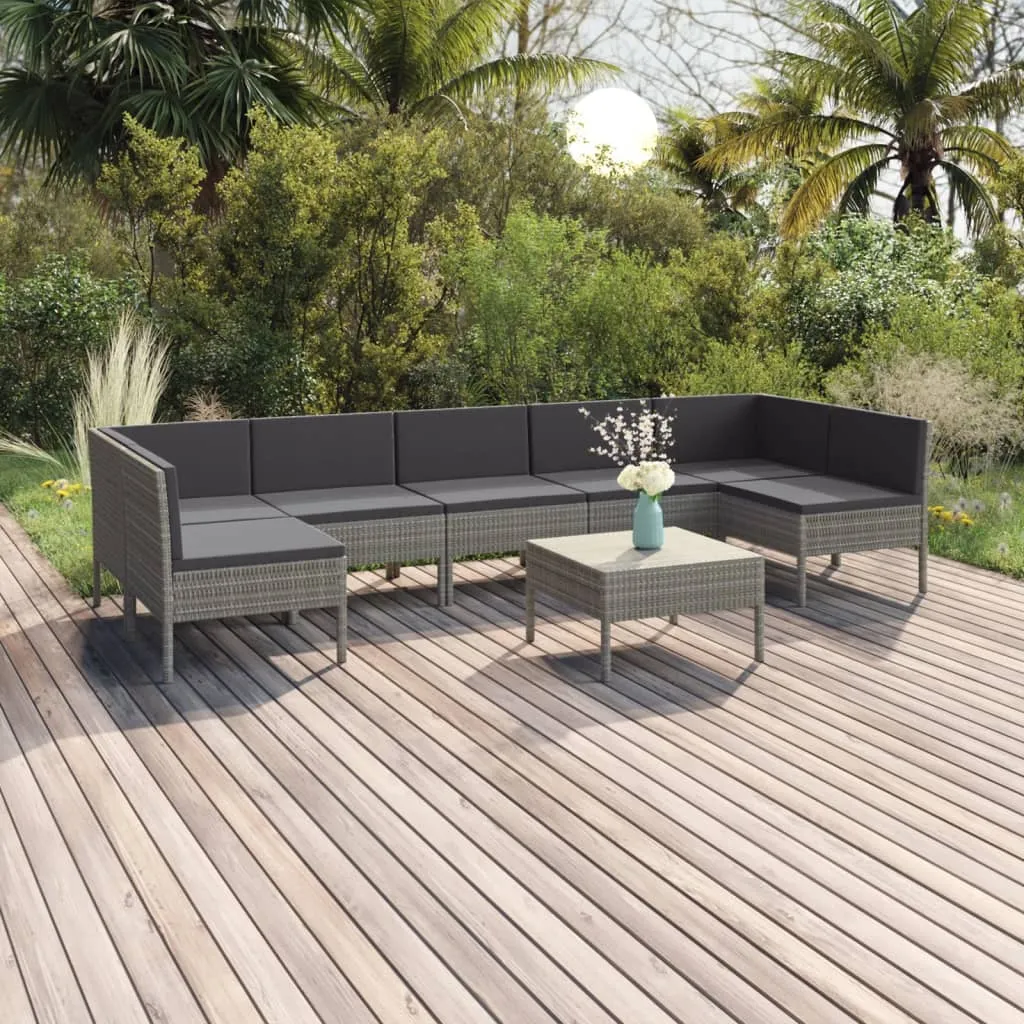 vidaXL Set Divani da Giardino 8 pz con Cuscini in Polyrattan Grigio