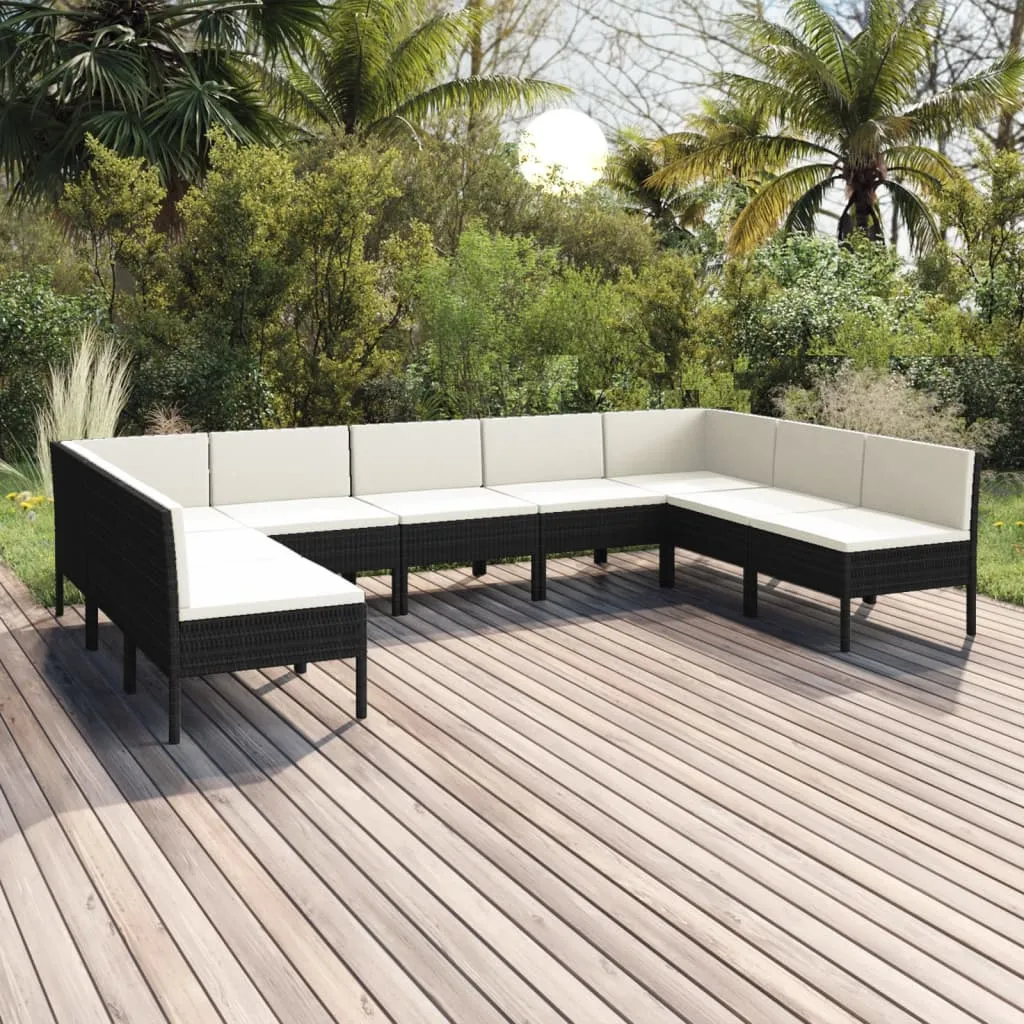 vidaXL Set Divani da Giardino 9 pz con Cuscini in Polyrattan Nero