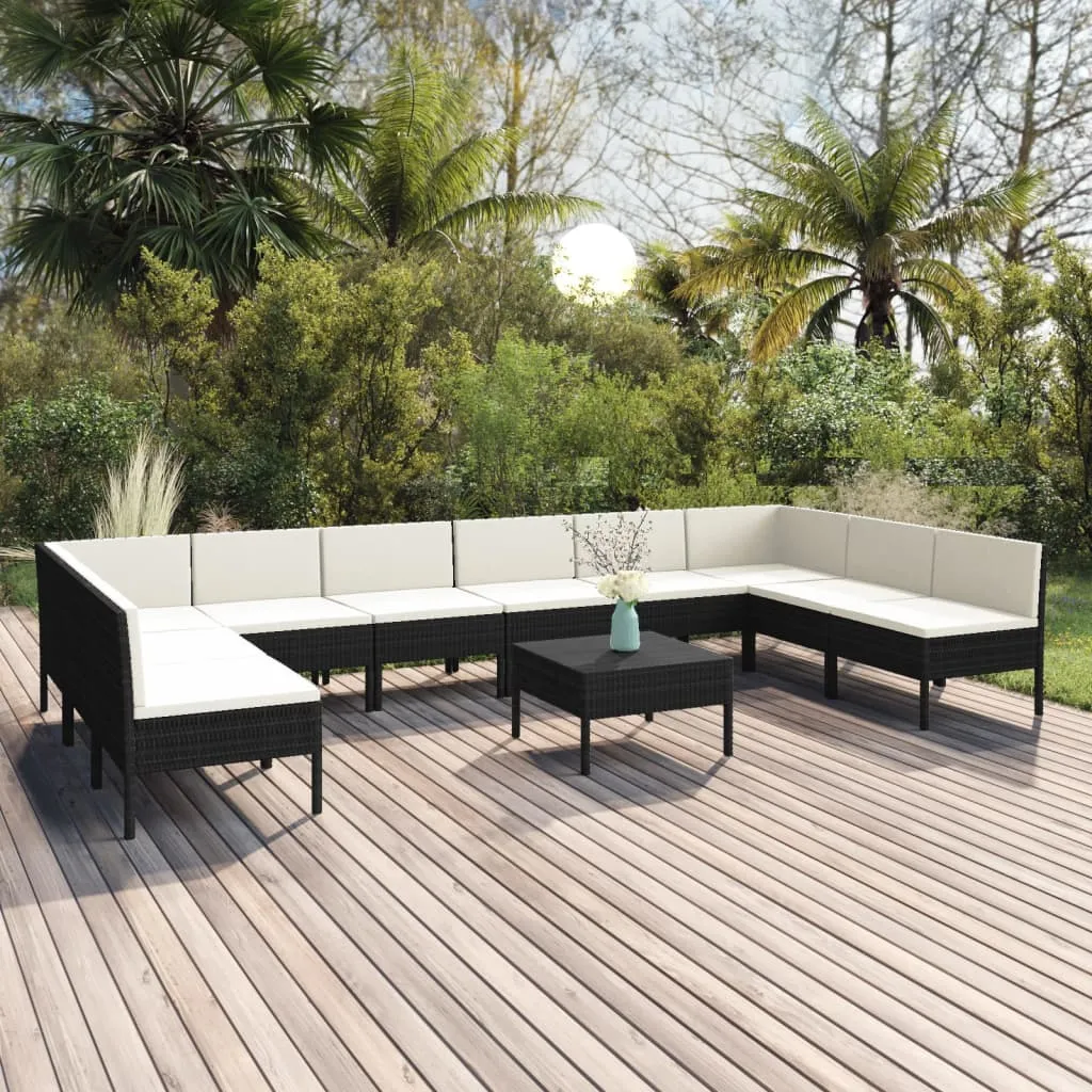 vidaXL Set Divani da Giardino 11 pz con Cuscini in Polyrattan Nero