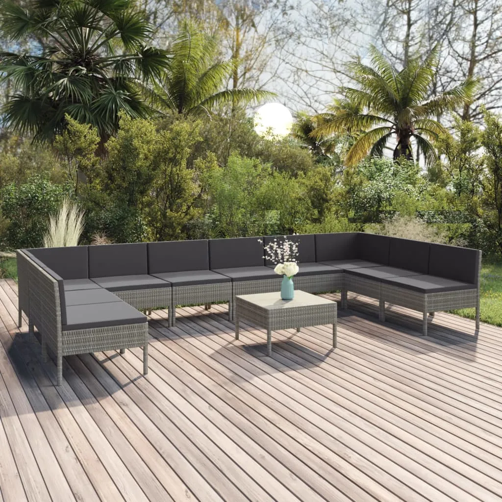 vidaXL Set Divani da Giardino 11 pz con Cuscini in Polyrattan Grigio