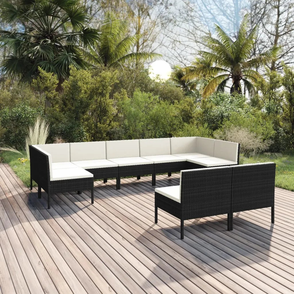 vidaXL Set Divani da Giardino 9 pz con Cuscini in Polyrattan Nero