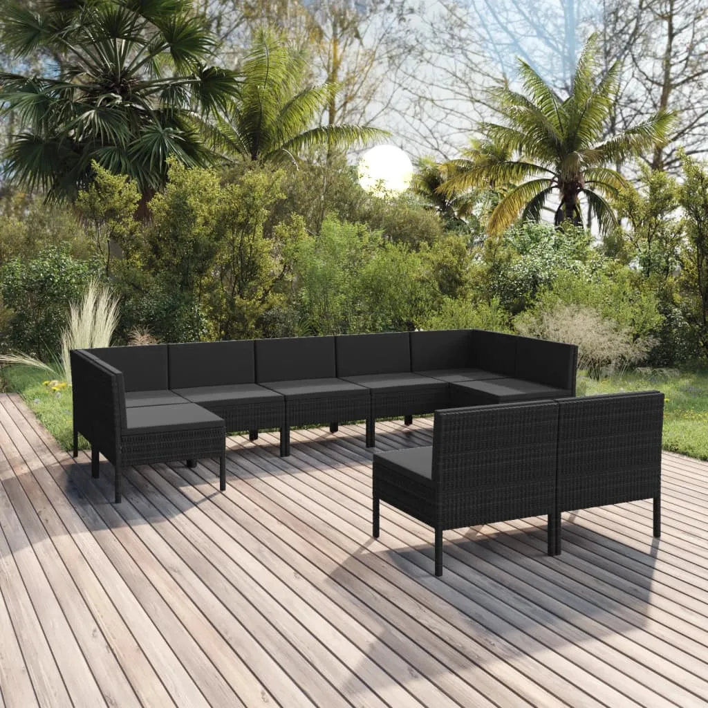 vidaXL Set Divani da Giardino 9 pz con Cuscini in Polyrattan Nero