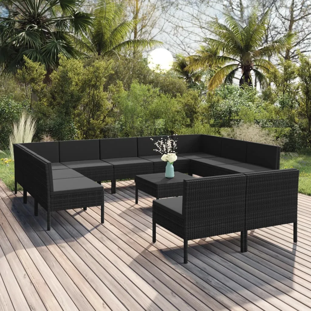 vidaXL Set Divani da Giardino 12 pz con Cuscini in Polyrattan Nero