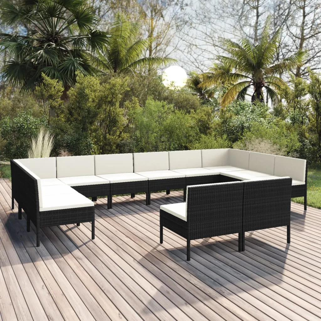 vidaXL Set Divani da Giardino 12 pz con Cuscini in Polyrattan Nero