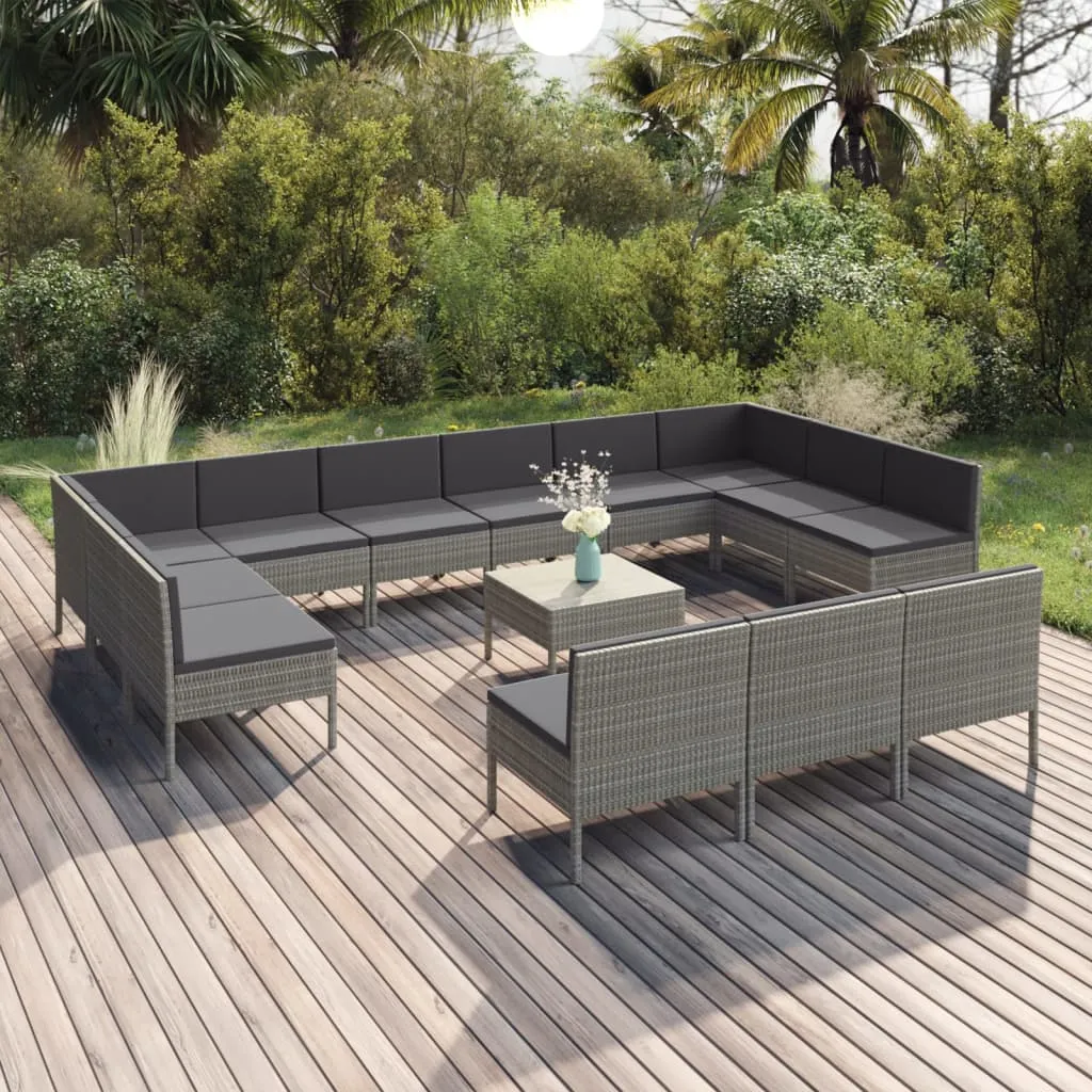 vidaXL Set Divani da Giardino 14 pz con Cuscini in Polyrattan Grigio