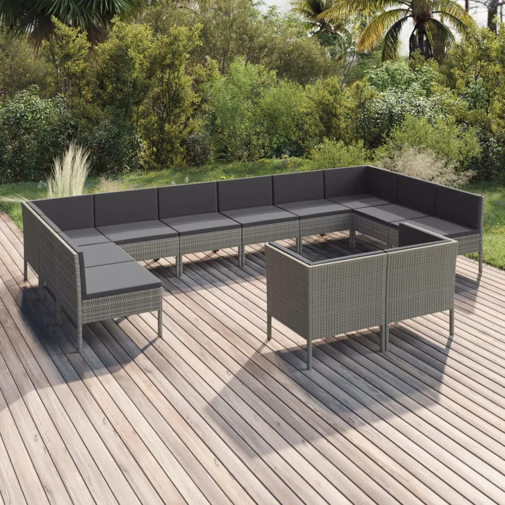 vidaXL Set Divani da Giardino 12 pz con Cuscini in Polyrattan Grigio