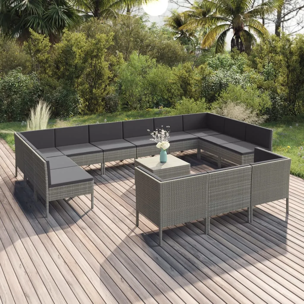 vidaXL Set Divani da Giardino 14 pz con Cuscini in Polyrattan Grigio