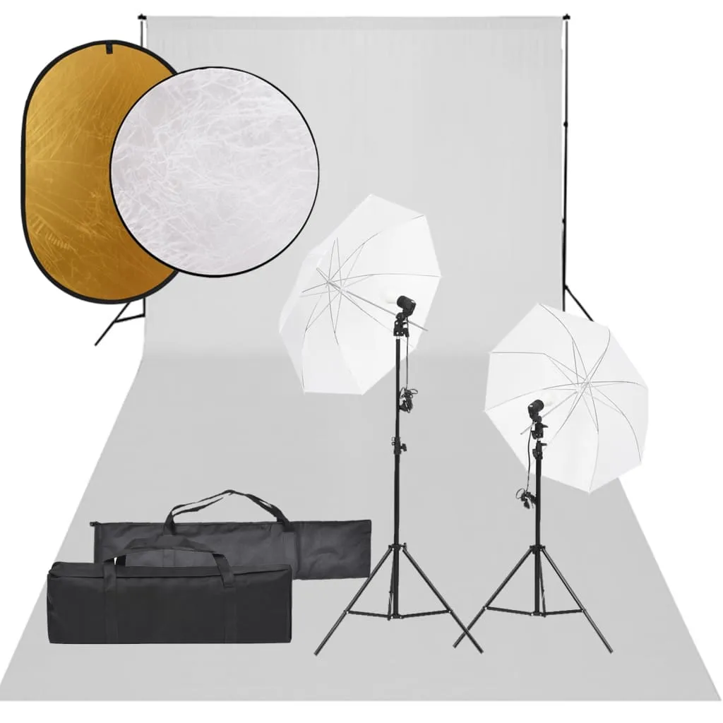 vidaXL Kit per Studio Fotografico con Set Luci, Fondale e Riflettore