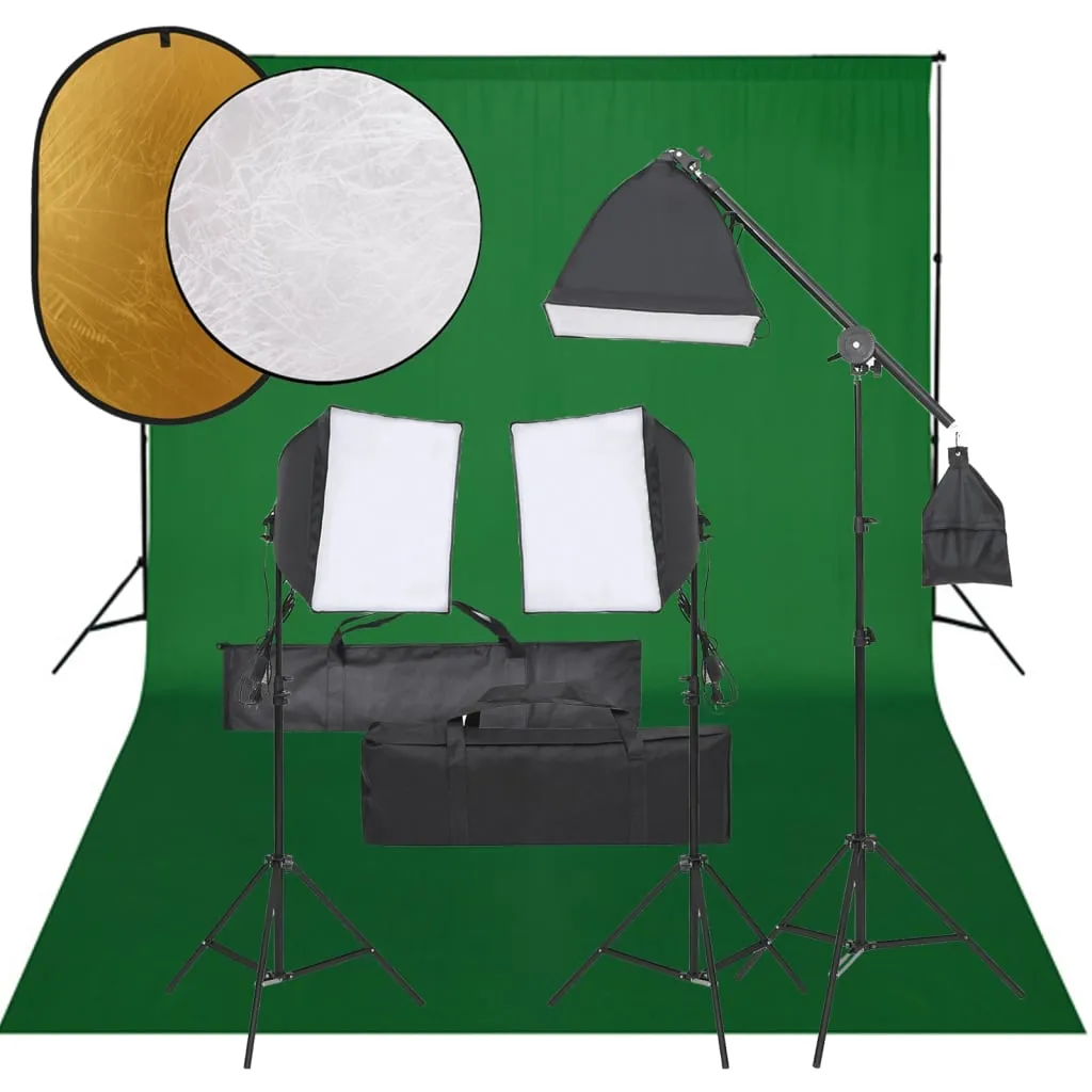 vidaXL Kit per Studio Fotografico con Set Luci, Fondale e Riflettore