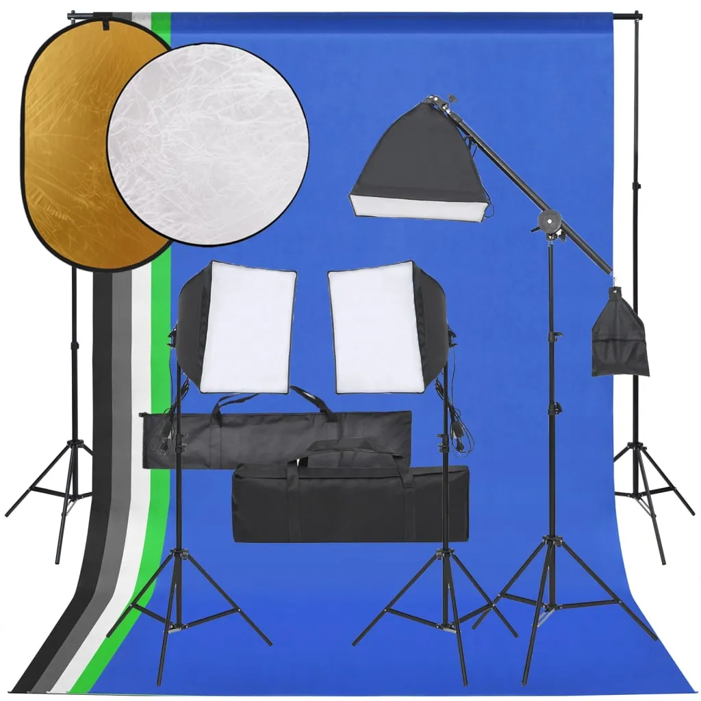 vidaXL Kit per Studio Fotografico con Set Luci, Fondale e Riflettore