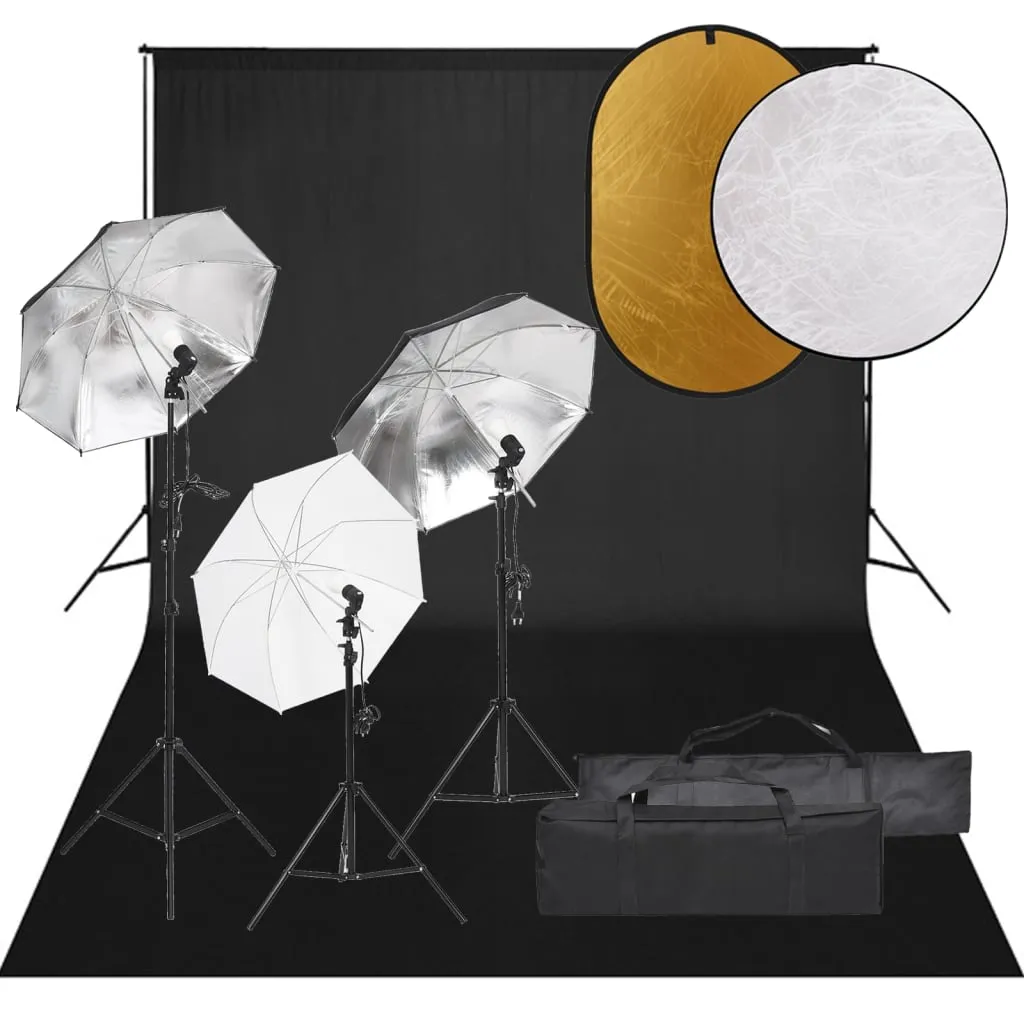 vidaXL Kit per Studio Fotografico con Set Luci, Fondale e Riflettore