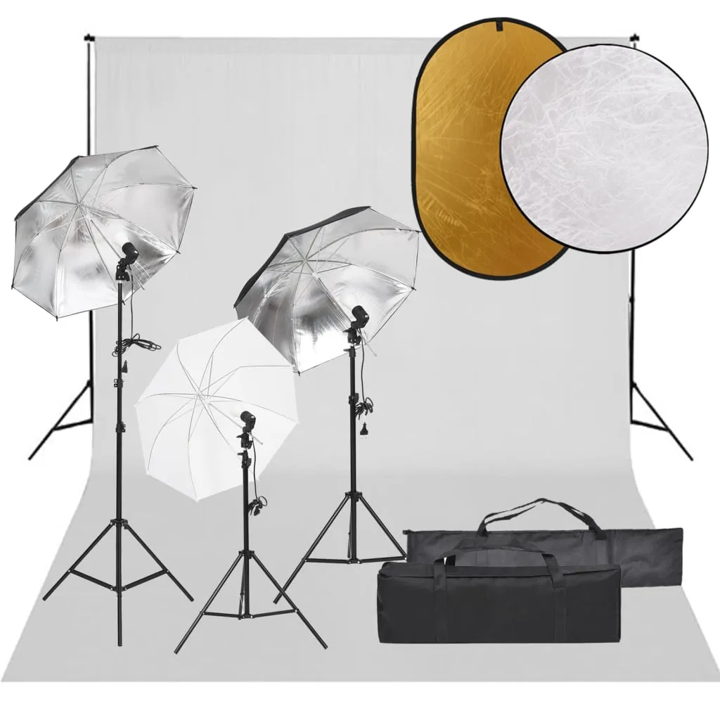 vidaXL Kit per Studio Fotografico con Set Luci, Fondale e Riflettore