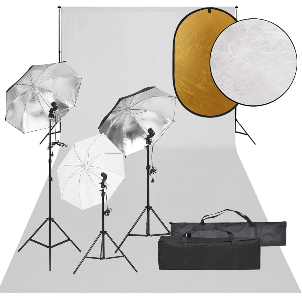 vidaXL Kit per Studio Fotografico con Set Luci, Fondale e Riflettore