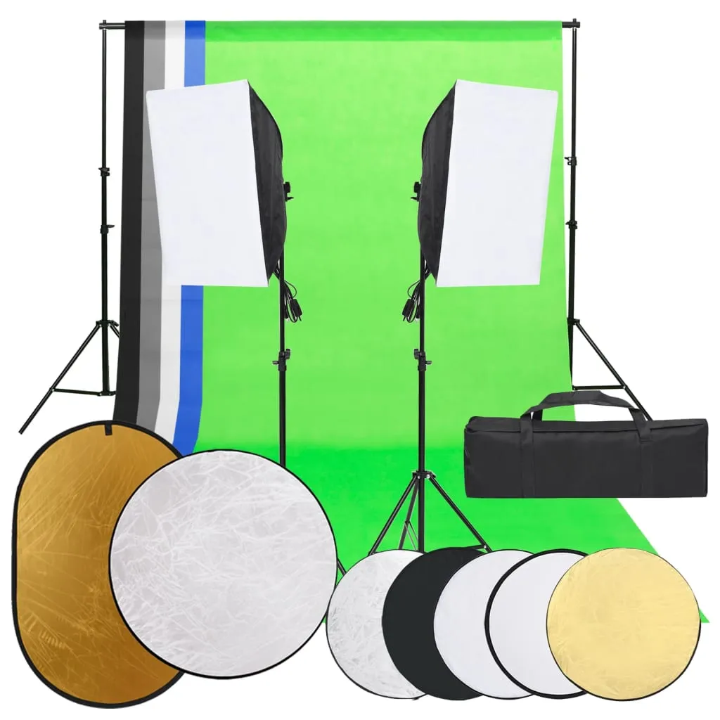 vidaXL Kit per Studio Fotografico con Set Luci, Fondale e Riflettore