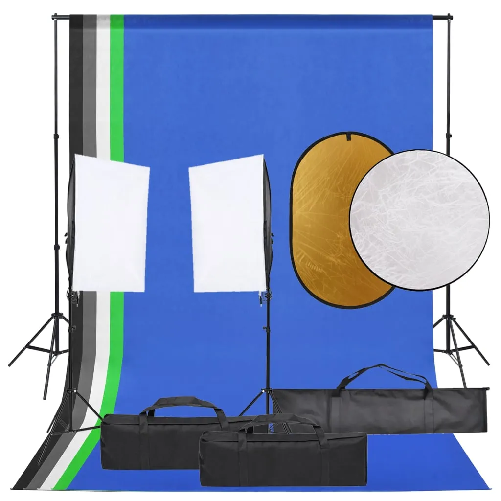 vidaXL Kit per Studio Fotografico con Set Luci, Fondale e Riflettore