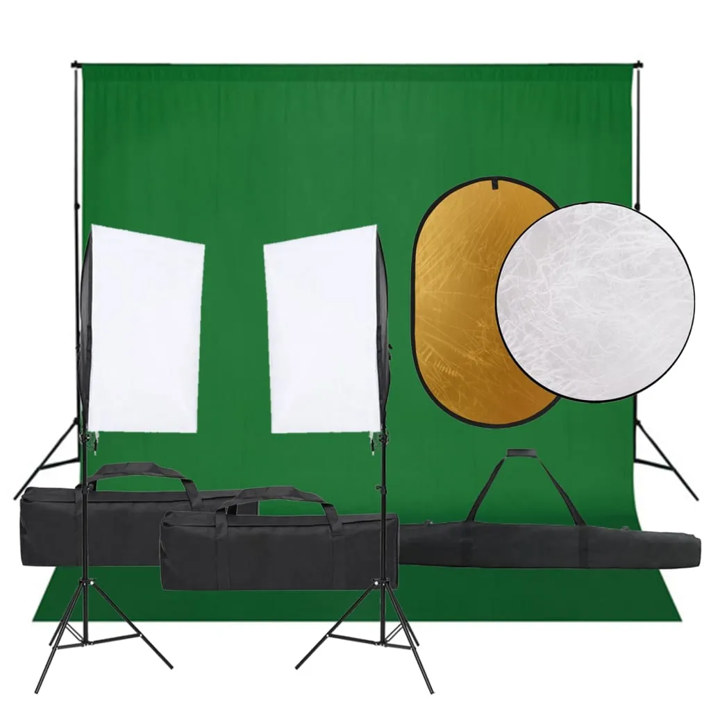 vidaXL Kit per Studio Fotografico con Set Luci, Fondale e Riflettore