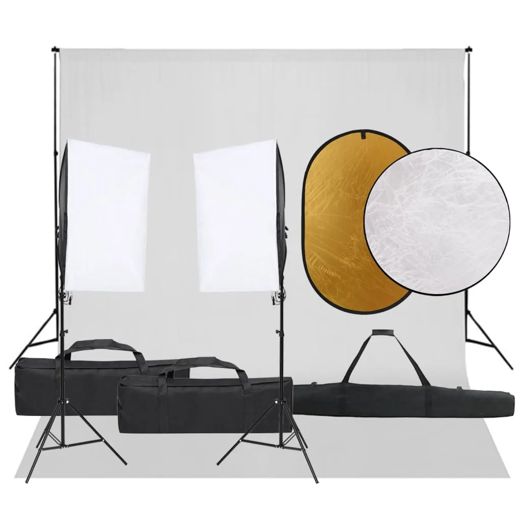 vidaXL Kit per Studio Fotografico con Set Luci, Fondale e Riflettore