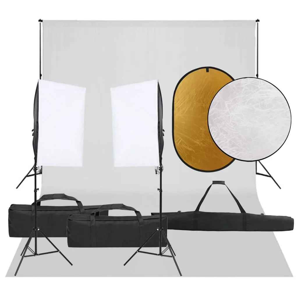 vidaXL Kit per Studio Fotografico con Set Luci, Fondale e Riflettore