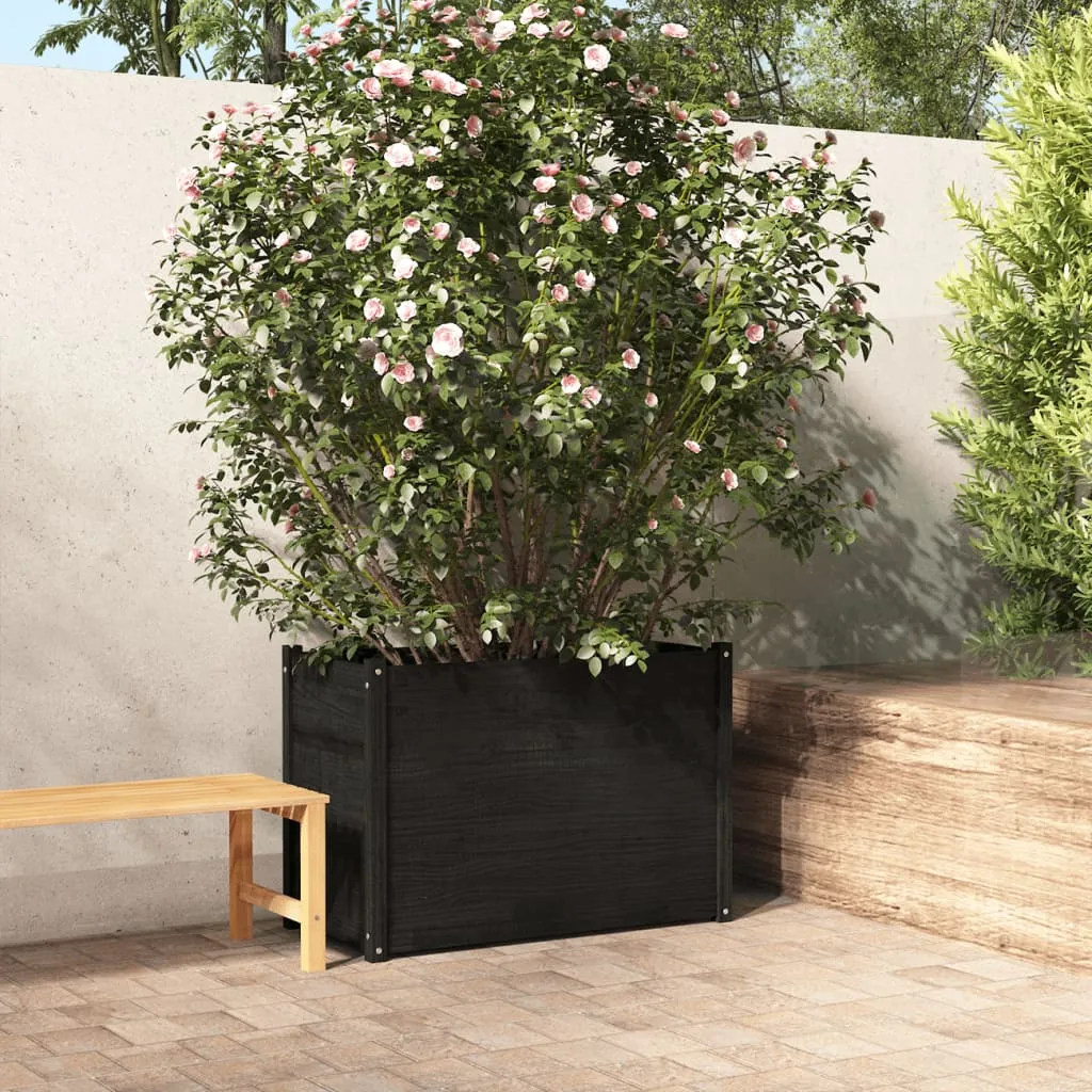 vidaXL Fioriera da Giardino Nera 100x50x70cm in Legno Massello di Pino